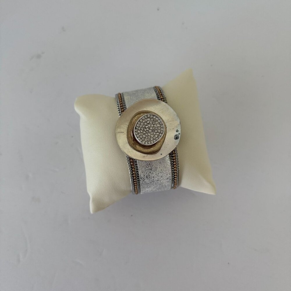 Silver Tone Soft Bracelet With Rhinestone Accent Magnetic Clasp